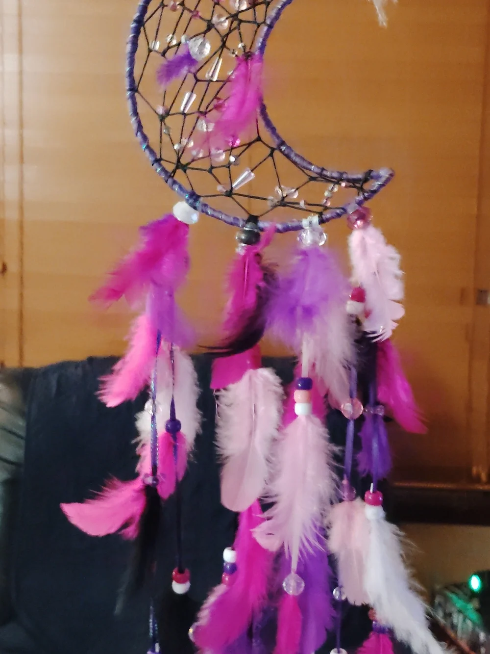 Crescent Moon Dreamcatcher with Pink & Purple Feathers